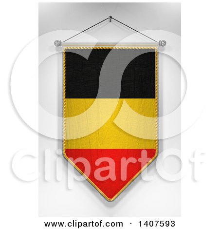 Clipart of a 3d Hanging Belgian Flag Pennant, on a Shaded Background - Royalty Free Illustration by stockillustrations