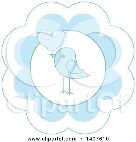 Clipart of a Cute Baby Bird Design in a Blue Flower, with a Heart - Royalty Free Vector Illustration by Pushkin