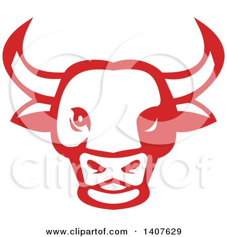 Clipart of a Retro White and Red Bull Head - Royalty Free Vector Illustration by patrimonio