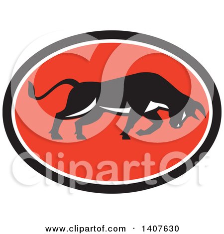 Clipart of a Retro Charging Bull in a Black White and Red Oval - Royalty Free Vector Illustration by patrimonio