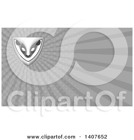 Clipart of a Skunk Head Shield and Gray Rays Background or Business Card Design - Royalty Free Illustration by patrimonio