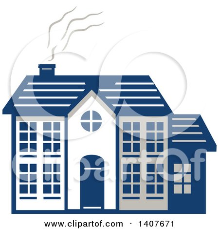 Clipart of a Retro Home Facade with Smoke Rising from the Chimney - Royalty Free Vector Illustration by patrimonio
