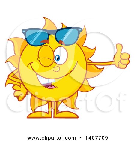 Clipart of a Yellow Summer Time Sun Character Mascot Winking and Giving a Thumb up - Royalty Free Vector Illustration by Hit Toon