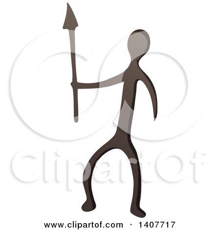 Clipart of a Prehistoric Caveman Holding a Spear Petroglyph - Royalty Free Vector Illustration by visekart