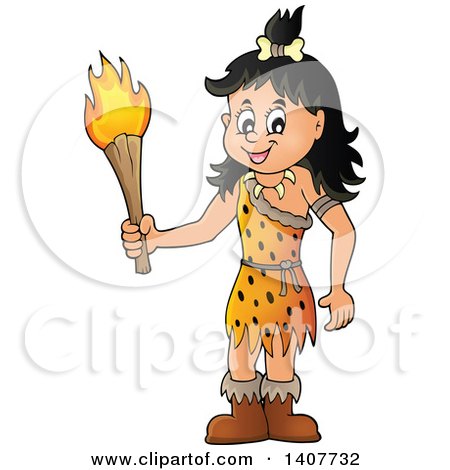 Clipart of a Cavewoman Holding a Torch - Royalty Free Vector Illustration by visekart
