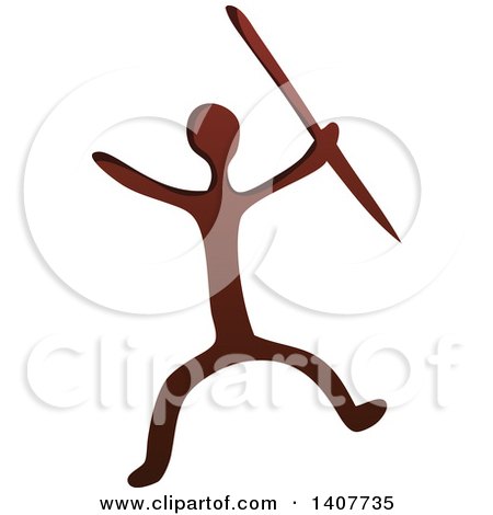 Clipart of a Prehistoric Caveman Holding a Spear Petroglyph - Royalty Free Vector Illustration by visekart