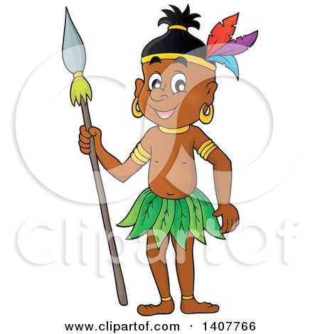 Clipart of a Happy Aborigine Man Holding a Spear - Royalty Free Vector Illustration by visekart