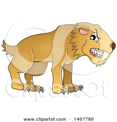 Clipart of a Snarling Saber Toothed Cat - Royalty Free Vector Illustration by visekart