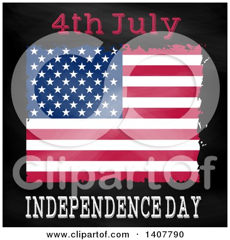 Clipart of a 4th July Independence Day Design with a Grungy American Flag on Black - Royalty Free Vector Illustration by KJ Pargeter