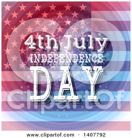 Clipart of a 4th July Independence Day Design with Text over a Flag and Ripples - Royalty Free Vector Illustration by KJ Pargeter