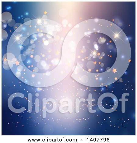 Clipart of a Background of Lights, Flares and Stars on Blue - Royalty Free Vector Illustration by KJ Pargeter
