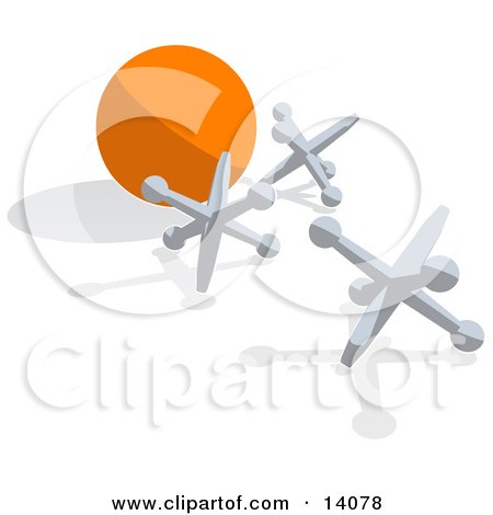 Three Silver Jacks and an Orange Ball Clipart Illustration by Leo Blanchette