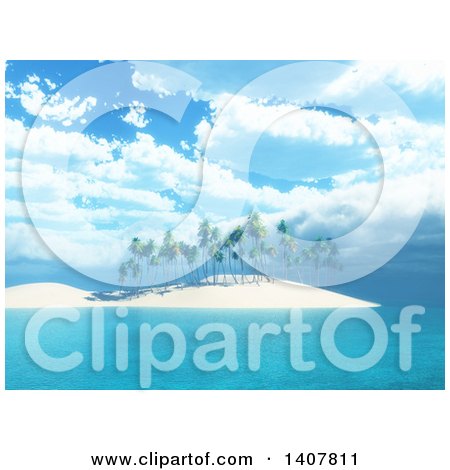 Clipart of a 3d Island with Palm Trees Under a Blue Cloudy Sky - Royalty Free Illustration by KJ Pargeter