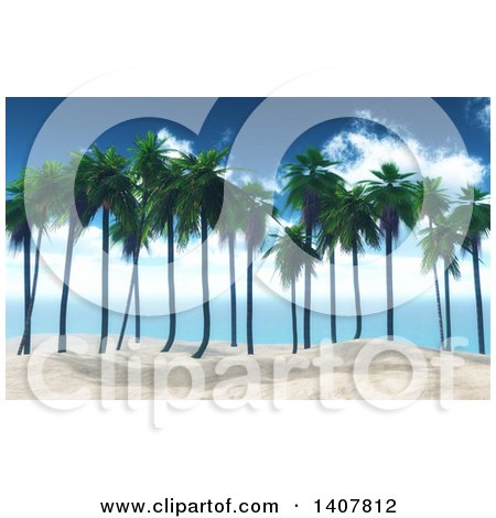 Clipart of a 3d Row of Palm Trees in White Sand Against Sky - Royalty Free Illustration by KJ Pargeter