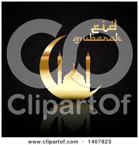 Clipart of a Eid Mubarak Background with a Silhouetted Mosque and Text - Royalty Free Vector Illustration by KJ Pargeter