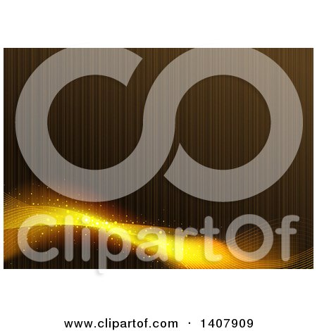 Clipart of a Brown Stripe Texture Background and Gold Mesh Wave - Royalty Free Vector Illustration by dero