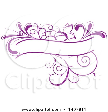Clipart of a Purple Swirl Plant and Butterfly Label Frame Design Element - Royalty Free Vector Illustration by dero
