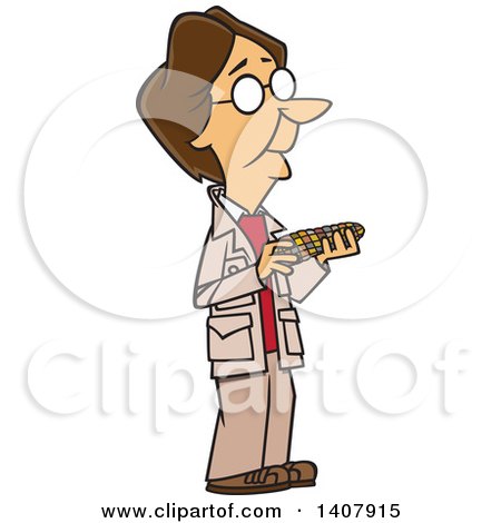 Clipart of a Cartoon Woman, Barbara McClintock, Holding Corn - Royalty Free Vector Illustration by toonaday