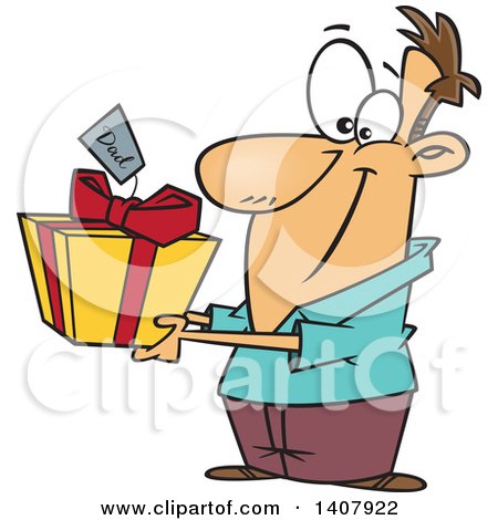 Clipart of a Cartoon White Man Holding out a Gift for His Dad - Royalty Free Vector Illustration by toonaday