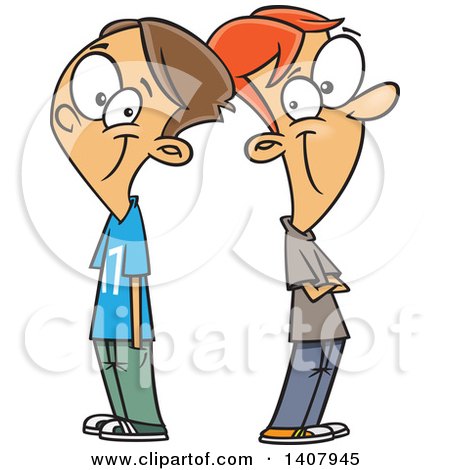Clipart of Cartoon Best Friend Caucasian Boys Standing Back to Back - Royalty Free Vector Illustration by toonaday
