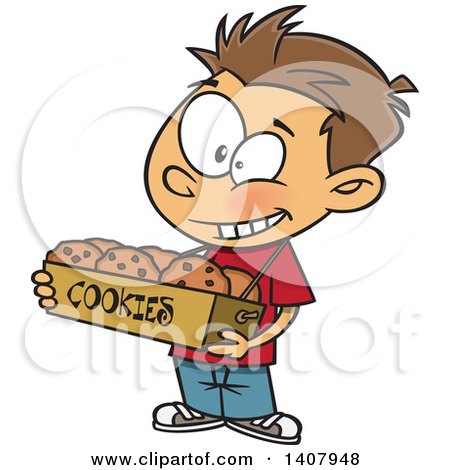 Clipart of a Cartoon Caucasian Boy Selling Cookies - Royalty Free Vector Illustration by toonaday