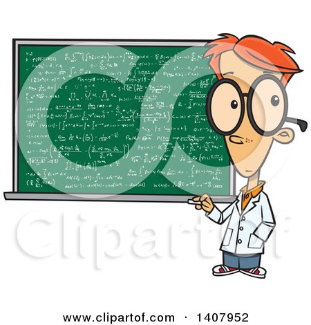 Cartoon Red Haired Caucasian Genius Boy by a Chalkboard Posters, Art