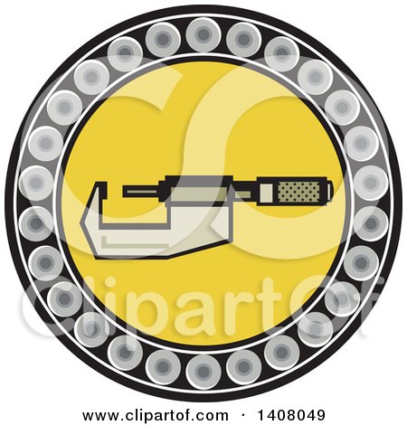 Clipart of a Retro Caliper Tool in a Ball Bearing Circle - Royalty Free Vector Illustration by patrimonio