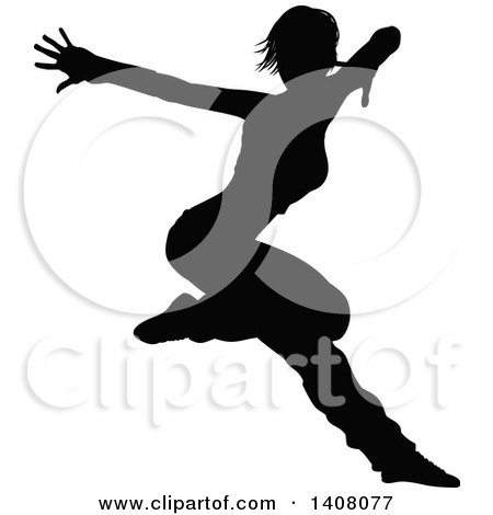 Clipart of a Black Silhouetted Female Hip Hop Dancer - Royalty Free Vector Illustration by AtStockIllustration
