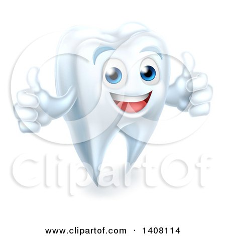 Clipart of a 3d Happy White Tooth Character Giving Two Thumbs up - Royalty Free Vector Illustration by AtStockIllustration