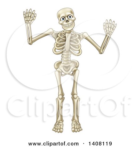 Clipart of a Happy Cartoon Skeleton Character Waving or Dancing - Royalty Free Vector Illustration by AtStockIllustration