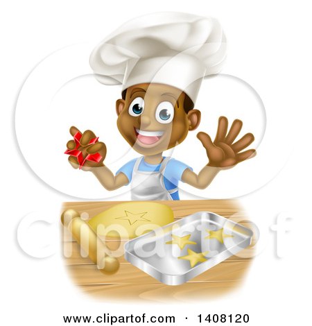Clipart of a Happy Black Boy Chef Making Star Cookies - Royalty Free Vector Illustration by AtStockIllustration