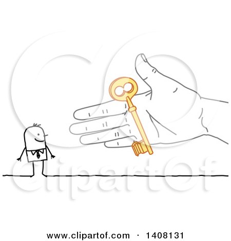 Clipart of a Hand Giving a Key to a Stick Business Man - Royalty Free Vector Illustration by NL shop