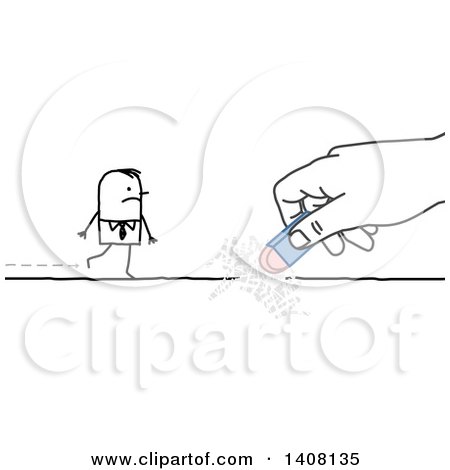 Clipart of a Hand Erasing a Path That a Stick Business Man Is Walking on - Royalty Free Vector Illustration by NL shop