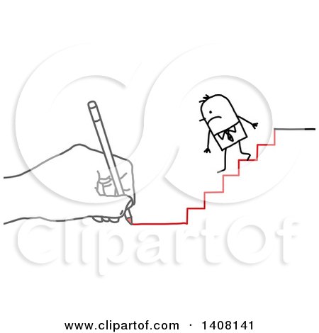 Clipart of a Hand Drawing a Stick Business Man Going down Stairs - Royalty Free Vector Illustration by NL shop