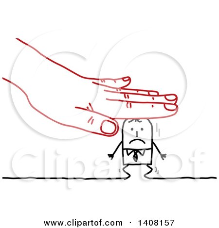 Clipart of a Red Hand Squishing a Stick Business Man - Royalty Free Vector Illustration by NL shop