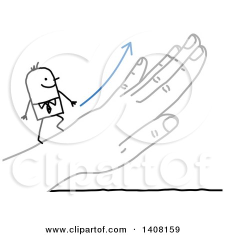 Clipart of a Stick Business Man Climbing up a Hand - Royalty Free Vector Illustration by NL shop