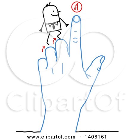 Clipart of a Stick Business Man Climbing a Hand - Royalty Free Vector Illustration by NL shop
