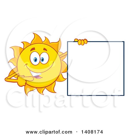 Clipart of a Yellow Summer Time Sun Character Mascot Holding a Blank Sign - Royalty Free Vector Illustration by Hit Toon