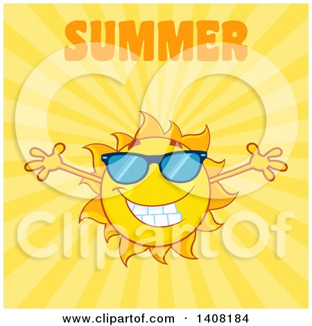 Clipart of a Yellow Summer Time Sun Character Mascot with Open Arms, with Text on Yellow - Royalty Free Vector Illustration by Hit Toon