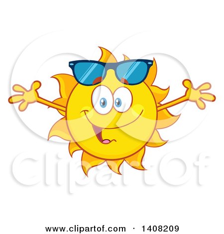 Clipart of a Yellow Summer Time Sun Character Mascot with Open Arms - Royalty Free Vector Illustration by Hit Toon