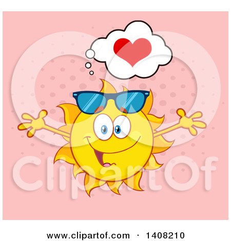 Clipart of a Yellow Summer Time Sun Character Mascot with Open Arms, with a Heart on Pink - Royalty Free Vector Illustration by Hit Toon