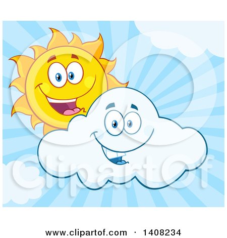 Clipart of a Yellow Summer Time Sun Character Mascot Looking over a Cloud in a Blue Sky - Royalty Free Vector Illustration by Hit Toon