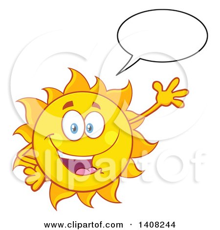 Clipart of a Yellow Summer Time Sun Character Mascot Talking and Waving - Royalty Free Vector Illustration by Hit Toon