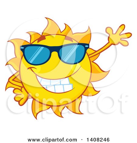 Clipart of a Yellow Summer Time Sun Character Mascot Wearing Shades and Waving - Royalty Free Vector Illustration by Hit Toon