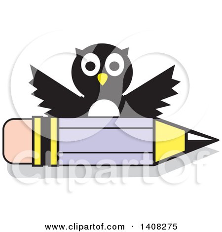 Clipart of an Owl over a Pencil - Royalty Free Vector Illustration by Johnny Sajem