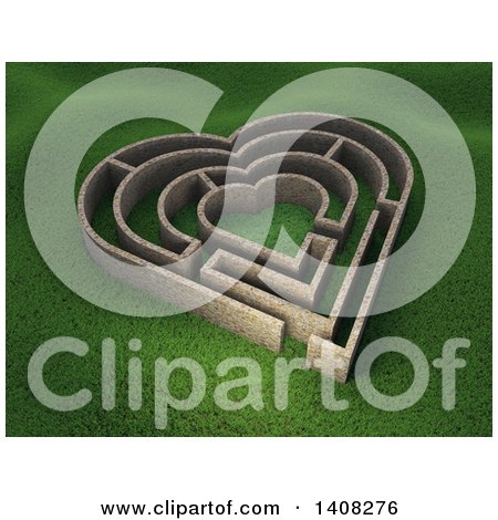 Clipart of a 3d Heart Shaped Maze on Grass - Royalty Free Illustration by Mopic