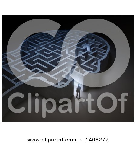 Clipart of a 3d Man Entering a Head Maze - Royalty Free Illustration by Mopic