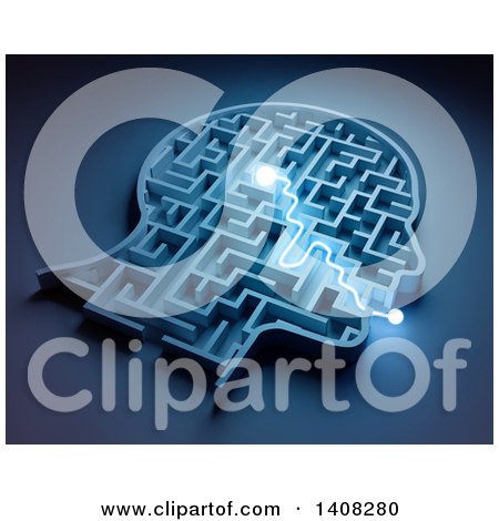 Clipart of a 3d Head Shaped Maze with Light Depicting from Thought to Speech - Royalty Free Illustration by Mopic