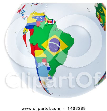 Clipart of a 3d Earth Globe with Continents Made of National Flags, Featuring South America - Royalty Free Illustration by Mopic
