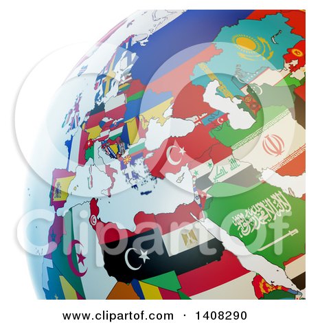 Clipart of a 3d Earth Globe with Continents Made of National Flags, Featuring the Middle East - Royalty Free Illustration by Mopic